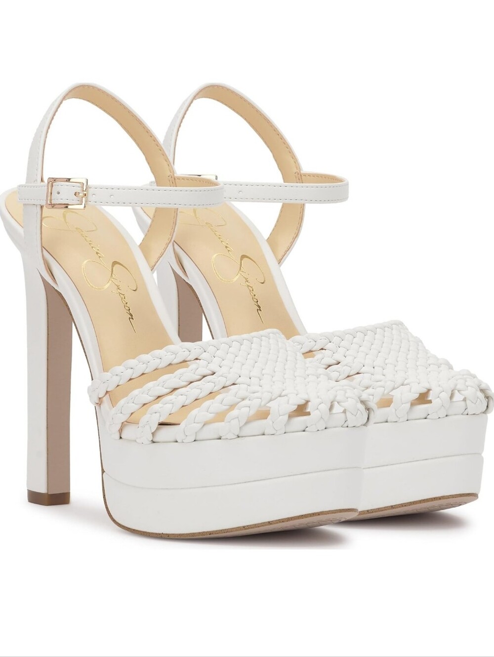Jessica Simpson Basketweave Inaia Platform Heels, White
